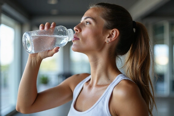 Sportoló iszik vizet edzés közben, koncentrált arckifejezéssel.